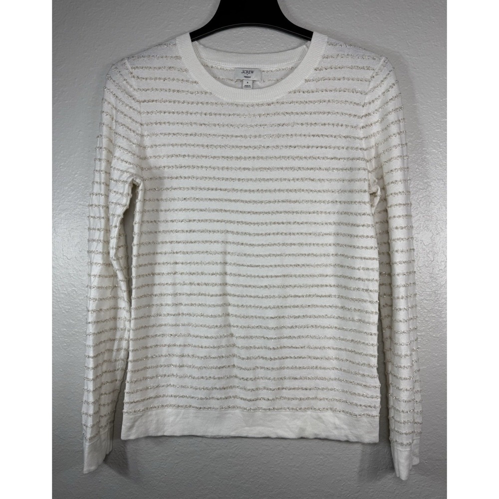 J.Crew Factory Cream Gold Stripes 100% Cotton Teddie Sweater Women's Size S